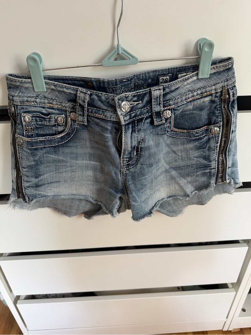 Miss Me Distressed Light Blue Denim Shorts - Women